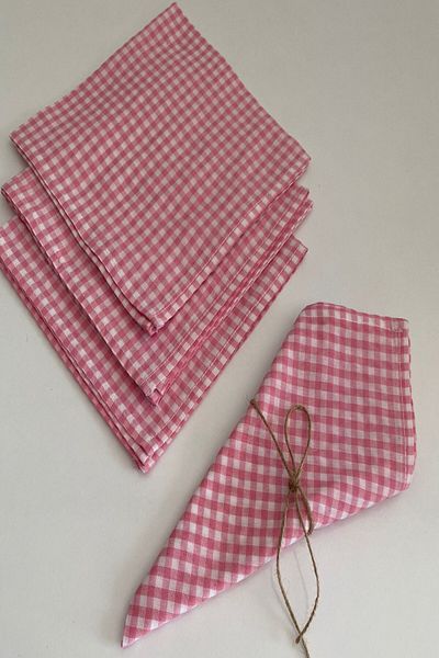zarafet concept Pink Gingham Fabric Napkin 40X40 cm
