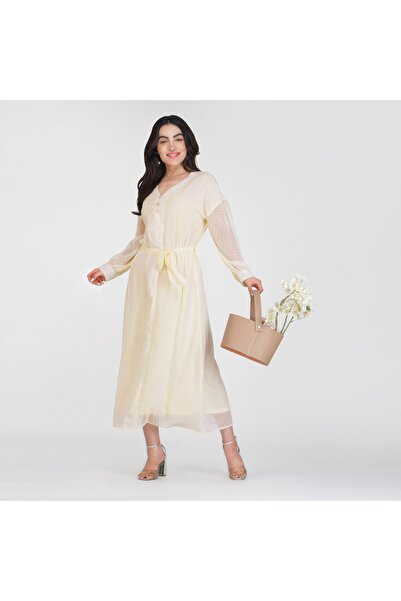 LINELLE فستان ماكسي ناعم منقط، متوفر بثلاثة ألوان