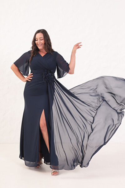 Lafaba Жіноче темно-синє плаття з квітковим принтом, великий розмір, довге вечірнє плаття