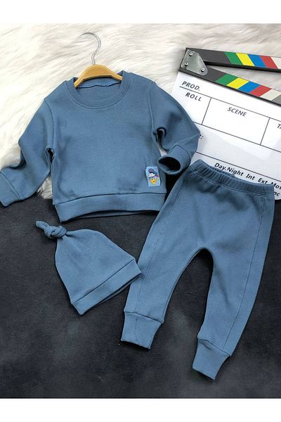 KGN GİYİM Baby Boy 3-Piece Bottom Top Set Hat Gift