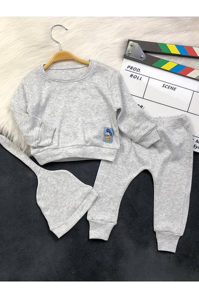 KGN GİYİM Baby Boy 3-Piece Bottom Top Set Hat Gift
