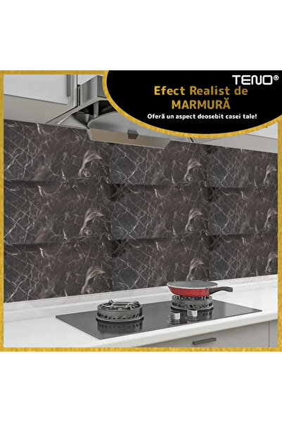 Teno Set 30x Tapet Marmura Premium 3D Teno®, suprafata acoperire 5.4 mp, 30x60 cm, negru/gri