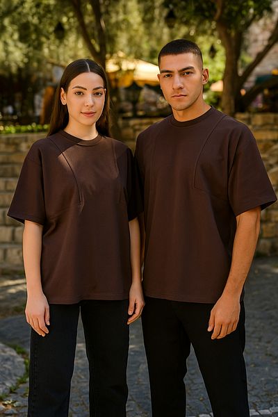 ForOus Unisex Women/Men Oversize Daily Double Combination T-Shirt with Stitching Details