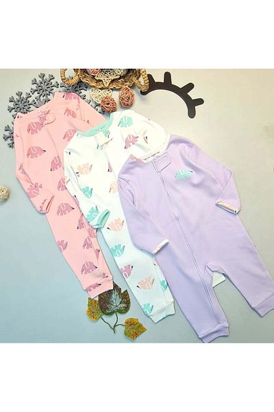 MBK GARDEN Colorful Printed Zippered Baby Girl 3-Piece Jumpsuit 9-12-18 Months