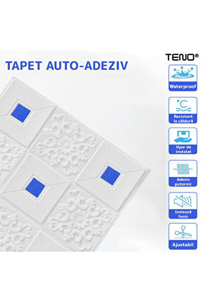 Teno Set Tapet 3D Teno59, suprafata acoperire 4.9 mp, autoadeziv, perete/tavan, 70x70 cm, albastru