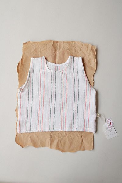 Oh La La Koala For Little Ones Orange-Green Striped Muslin Undershirt