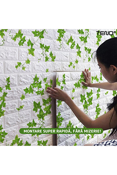 Teno Set Tapet Caramida 3D Teno73, model Iedera, suprafata acoperire 5.3 mp, autoadeziv, 70x77 cm, alb
