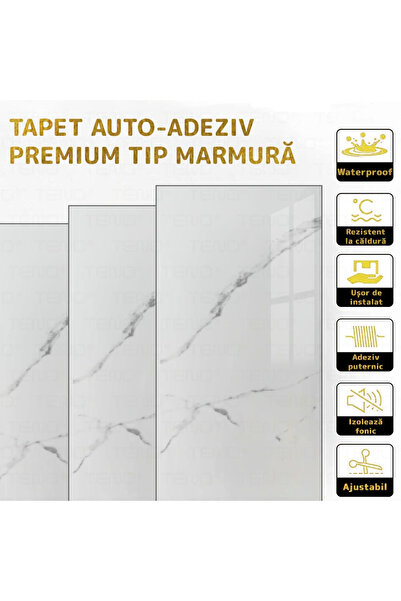 Teno Set 30x Tapet Marmura Premium 3D Teno®, suprafata acoperire 5.4 mp, 30x60 cm, alb