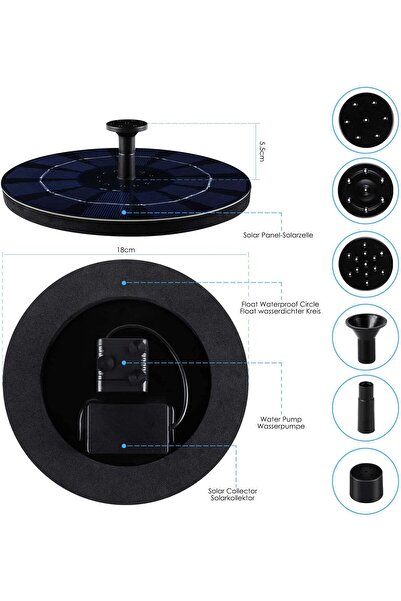 OEM Fantana arteziana cu panou solar, baterie incorporata, pompa plutitoare cu 6 efecte,
