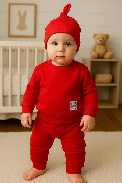 KGN GİYİM Baby Boy 3-Piece Bottom Top Set Hat Gift