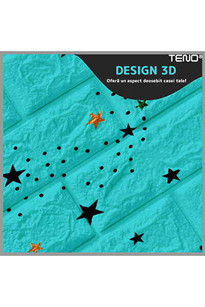 Teno Set Tapet 3D Teno71, model Stelute, acoperire 5.3 mp, autoadeziv, waterproof, 70x77 cm, albastru