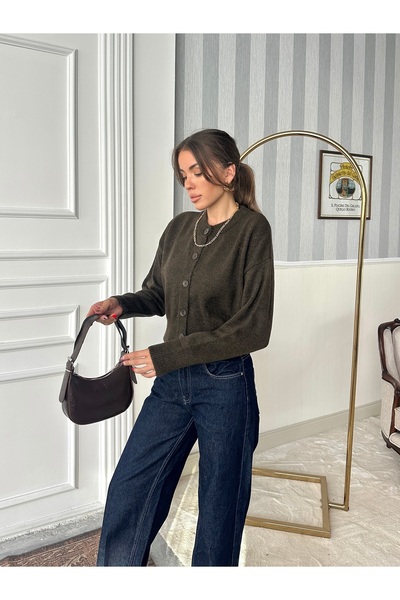 Lorenzo Kadın Kahverengi Düğmeli Örgü Hırka