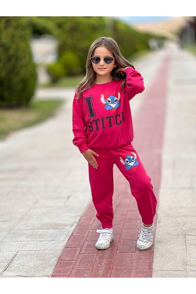 KGN GİYİM Girl's 3 Thread Unsharped Bottom Top Set