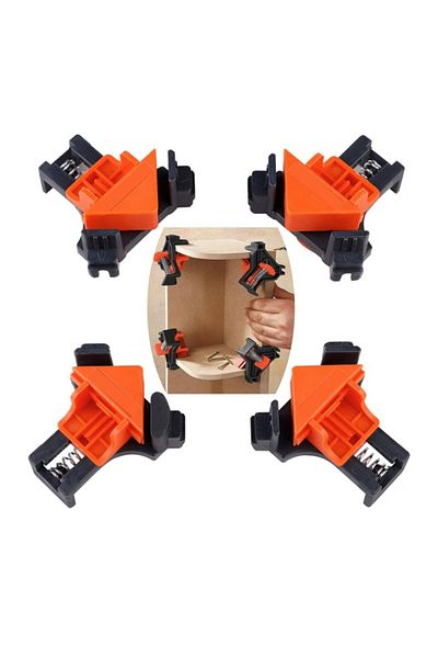 zola Set of 4 angle clamps for wood, plastic and light metals, 90° right angle fixing, 5–22 mm