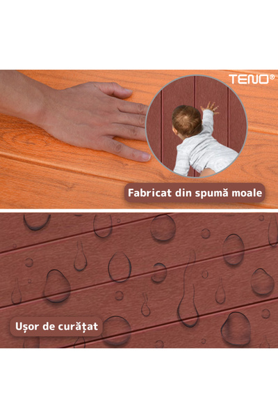Teno Set Tapet Panou 3D Teno101, Model Lemn, acoperire 4.9 mp, autoadeziv, 70x70 cm, maro inchis