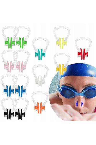 zola Set of 14 swimming nose clips, anatomical shape, silicone and plastic, 10 different colors