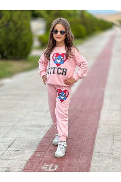 KGN GİYİM Girl's 3 Thread Unsharped Bottom Top Set