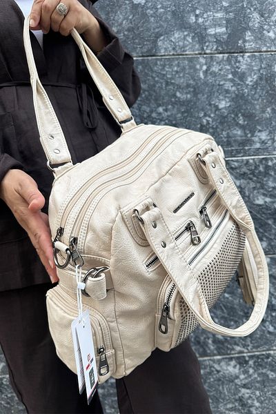 Just Polo Women's Multi-Compartment Soft Washed Leather Handle Cross Shoulder Bag