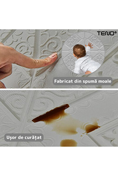 Teno Set 10x Tapet 3D Teno®, suprafata acoperire 4.9 mp, autoadeziv, 70x70 cm, gri