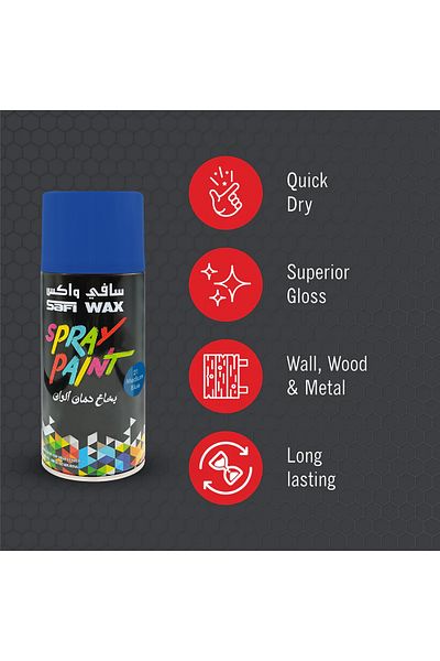 SAFI WAX Spray Paint Medium Blue SFW-P-21 – Quick Dry Gloss Finish for Multiple Surfaces 400ml