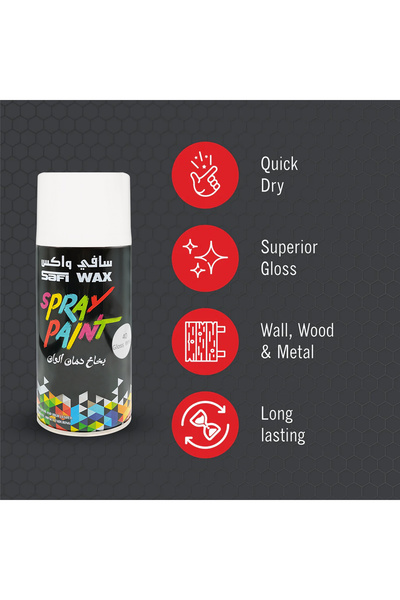 SAFI WAX Spray Paint Gloss White SFW-P-40 – Quick Dry Gloss Finish for Multiple Surfaces 400ml