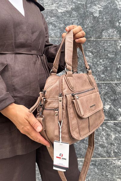 Just Polo Women's Multi-Compartment Soft Washed Leather Handle Cross Shoulder Bag