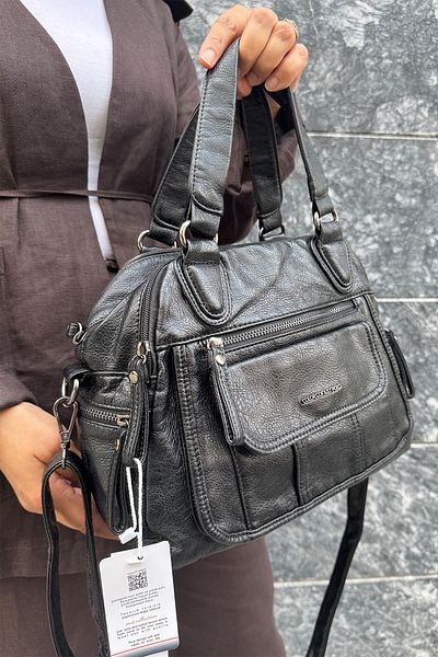 Just Polo Women's Multi-Compartment Soft Washed Leather Handle Cross Shoulder Bag