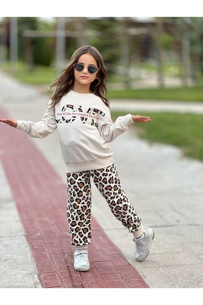 KGN GİYİM Girl's 3 Thread Unsharped Bottom Top Set