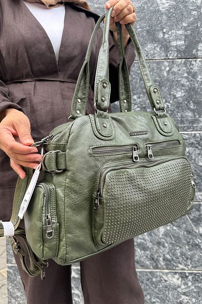 Just Polo Women's Multi-Compartment Soft Washed Leather Handle Cross Shoulder Bag