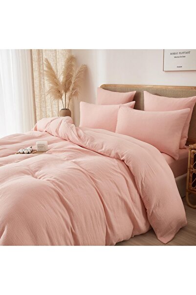 Luofanfei Muslin cotton bed linen, set with double duvet cover 220x240, 2 pillowcases 65x65, with zipper