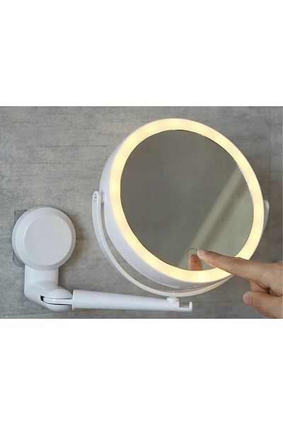 zola LED cosmetic mirror with stand, 3 lighting modes, 1x-5x magnification, self-adhesive stand, adjustable arm