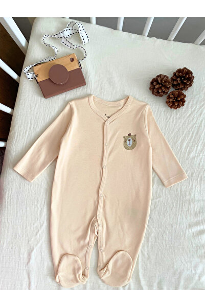 Bebbek Ayıcık desenli %100 pamuk erkek bebek çıtçıtlı tulum