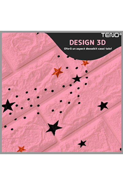 Teno Set Tapet Caramida 3D Teno70, model Stelute, suprafata acoperire 5.3 mp, 70x77 cm, roz