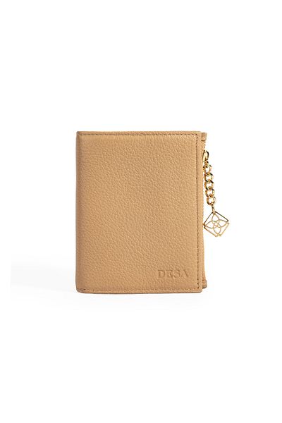 Desa Women's Beige Chain Detailed Leather Wallet