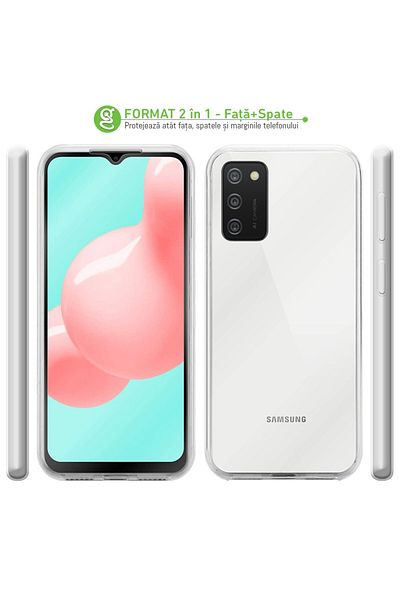 Gekko Mobile » Husă integrală pentru Samsung A02s (A025G), corp complet 360°, față din silicon și spate din plastic, transparentă