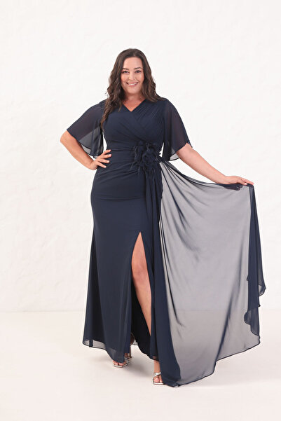 Lafaba Жіноче темно-синє плаття з квітковим принтом, великий розмір, довге вечірнє плаття