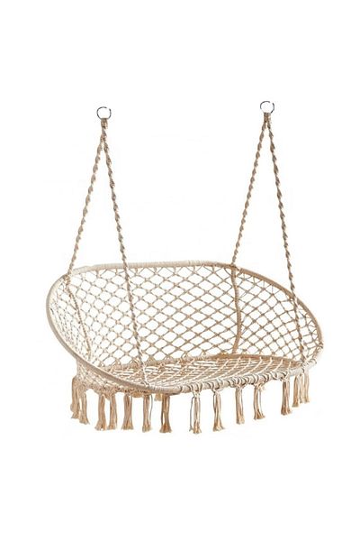 SERSIMO Double hanging swing chair for home or garden, Sersimo, with fringes, beige