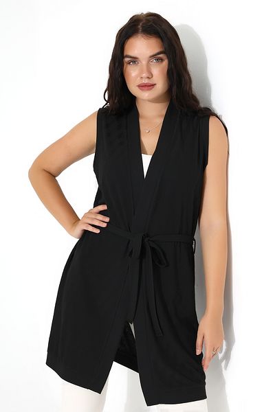 Şiir Moss Relaxed Fit Soft Textured Stretchy Combed Cotton Long Women's Vest & Cardigan - Black