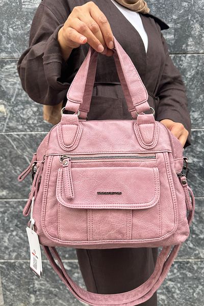 Just Polo Women's Multi-Compartment Soft Washed Leather Handle Cross Shoulder Bag