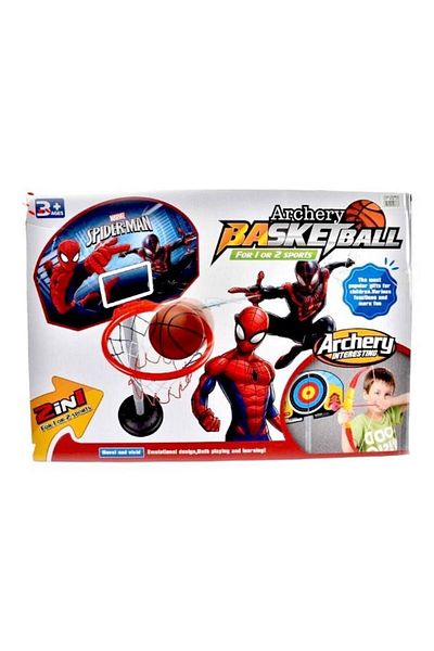 Toybox 2 In 1 Spiderman Kids Sport Basketball Hoop And Archery Game Playset