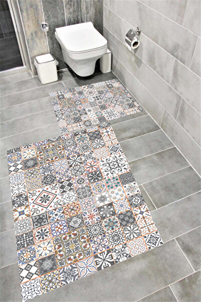 Bordo Halı Set de covoare de baie cu imprimare digitală, rezistentă la apă, c...