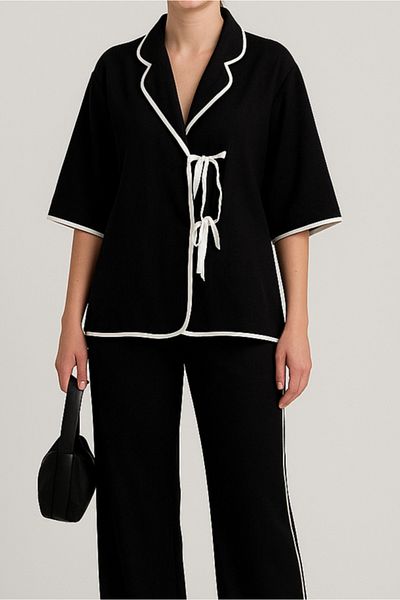 My Blog Black - Natural Bias Blouse Trousers Set - 9001
