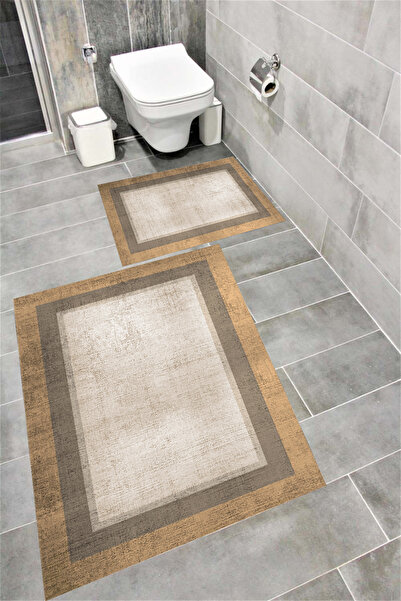 Bordo Halı Set de covoare de baie cu imprimare digitală, rezistentă la apă, c...