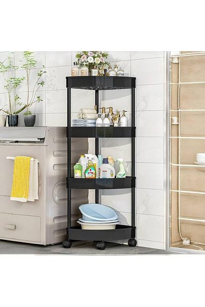 MOSTAFA Bathroom corner shelf, with wheels, 4 shelves