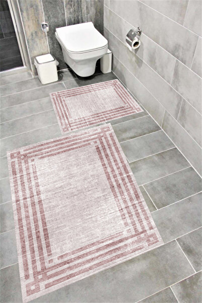 Bordo Halı Kaymaz Tabanlı Suya Dayanıklı Dijital Baskılı Banyo Paspası Takımı...