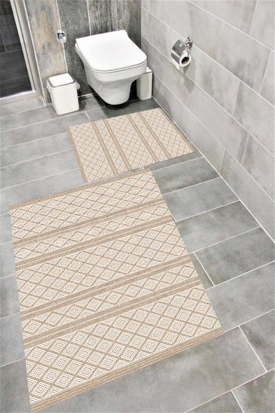 Bordo Halı Set de covoare de baie cu imprimare digitală, rezistentă la apă, c...