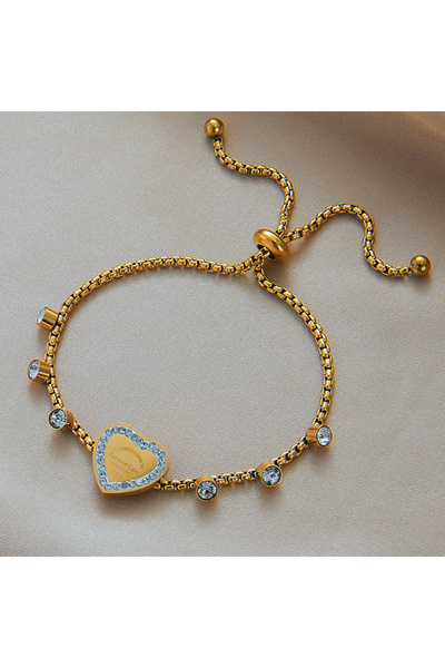 Choice14 B699 DIEYURO 316 Stainless Steel Gold Color Heart Charms Bracelet Fo...