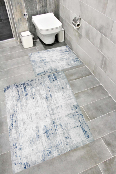 Bordo Halı مجموعة سجادة حمام مطبوعة رقمية مقاومة للماء مع قاعدة مضادة للانزلا...