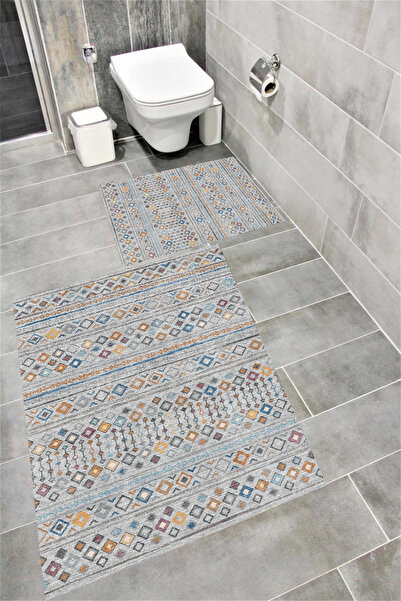 Bordo Halı Set de covoare de baie cu imprimare digitală, rezistentă la apă, c...