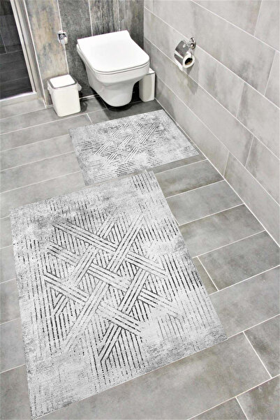 Bordo Halı مجموعة سجادة حمام مطبوعة رقمية مقاومة للماء مع قاعدة مضادة للانزلا...